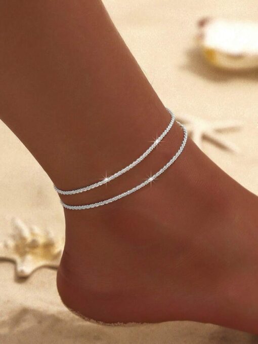 Λαμπερή Ασημένια Στρας Αλυσίδα Ποδιού (Anklet)