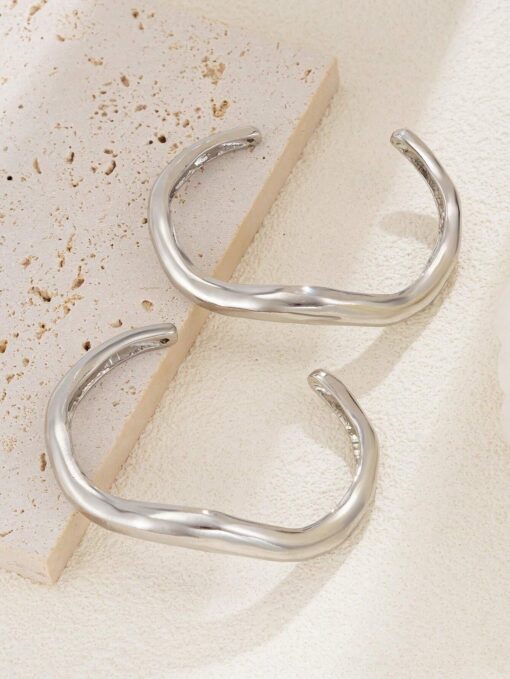 Σετ Βραχιόλια Bangle με Κυματιστό Σχέδιο σε ασημί