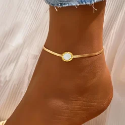 Χρυσό Βραχιόλι Αστραγάλου Snake Chain με Οβάλ Φίλντισι και Ρωμαϊκούς Αριθμούς