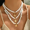 Σετ Boho Τριπλό Κολιέ με Θαλασσινά Στοιχεία - Χρυσό & Λευκό
