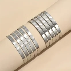Σετ 2 Μεταλλικά Βραχιόλια Μανσέτες (Cuff) σε Ασημί Τόνο | Φαρδιά, Μοντέρνα Βραχιόλια Χειροπέδες