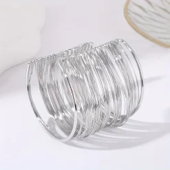 Μοντέρνο Βραχιόλι Χειροπέδα (Cuff) Πολλαπλών Λωρίδων - Χρυσό & Ασημένιο