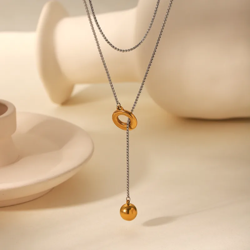 Δίχρωμο Κολιέ Τύπου Lariat από Ανοξείδωτο Ατσάλι