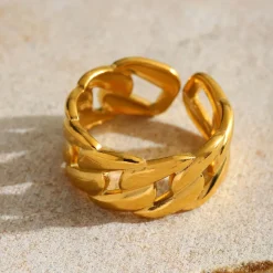 Ρυθμιζόμενο Δαχτυλίδι Αλυσίδα (Chain Ring) - 18Κ Επιχρυσωμένο 304 Ανοξείδωτο Ατσάλι