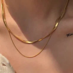 Χρυσό Διπλό Κολιέ Layering με Αλυσίδα Snake