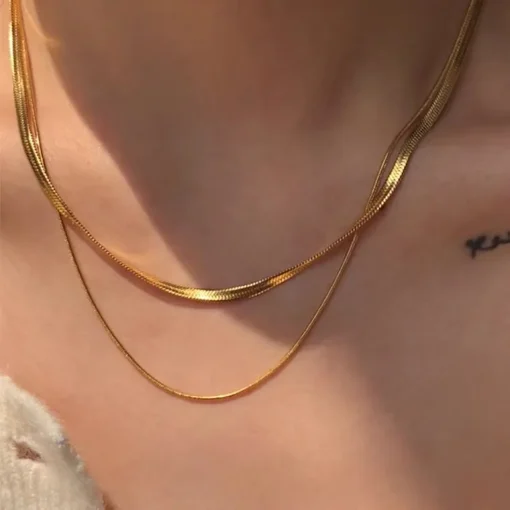 Χρυσό Διπλό Κολιέ Layering με Αλυσίδα Snake