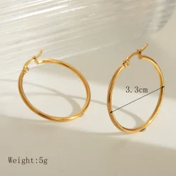 Πολυτελή Μεσαίοι Χρυσοί Κρίκοι (Hoops) 3.3cm - 304 Ανοξείδωτο Ατσάλι, 18Κ Επιχρύσωση