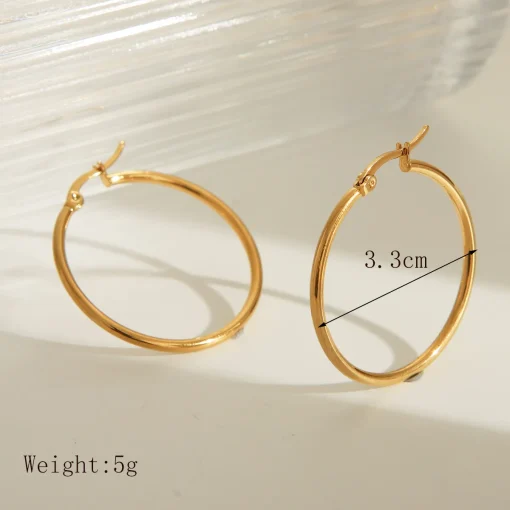 Πολυτελή Μεσαίοι Χρυσοί Κρίκοι (Hoops) 3.3cm - 304 Ανοξείδωτο Ατσάλι, 18Κ Επιχρύσωση