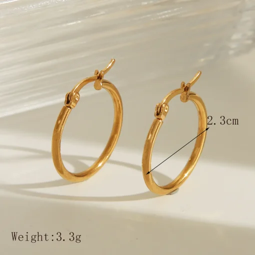 Πολυτελή Μικροί Χρυσοί Κρίκοι (Hoops) 2.3cm - 304 Ανοξείδωτο Ατσάλι, 18Κ Επιχρύσωση