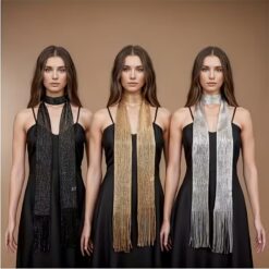 Φουλάρι Κολιέ με Κρόσσια και Μεταλλική Υφή - Choker Κασκόλ σε Ασημί, Χρυσό & Μαύρο | Glamour Βραδινό Αξεσουάρ