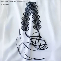 Δαντελένιο Choker Κολιέ με Κορδέλες | Ρυθμιζόμενο σε Μαύρο & Λευκό
