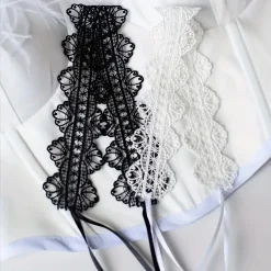 Δαντελένιο Choker Κολιέ με Κορδέλες | Ρυθμιζόμενο σε Μαύρο & Λευκό