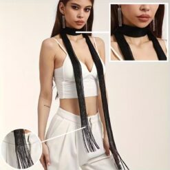Φουλάρι Κολιέ με Κρόσσια και Μεταλλική Υφή - Choker Κασκόλ σε Ασημί, Χρυσό & Μαύρο | Glamour Βραδινό Αξεσουάρ