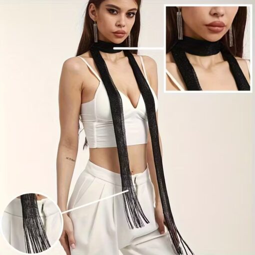 Φουλάρι Κολιέ με Κρόσσια και Μεταλλική Υφή - Choker Κασκόλ σε Ασημί, Χρυσό & Μαύρο | Glamour Βραδινό Αξεσουάρ
