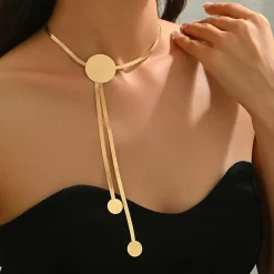 Κολιέ Lariat Χρυσό με Snake Chain και Γεωμετρικό Σχέδιο | Choker | Μοντέρνο και Statement Κόσμημα