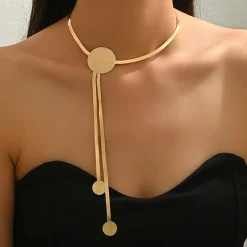 Κολιέ Lariat Χρυσό με Snake Chain και Γεωμετρικό Σχέδιο | Choker | Μοντέρνο και Statement Κόσμημα