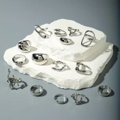 Σετ Δαχτυλίδια 'Liquid Metal' (Υγρό Μέταλλο) - 15τμχ Statement Δαχτυλίδια σε Χρυσό/Ασημί - Στυλ Abstract & Chunky
