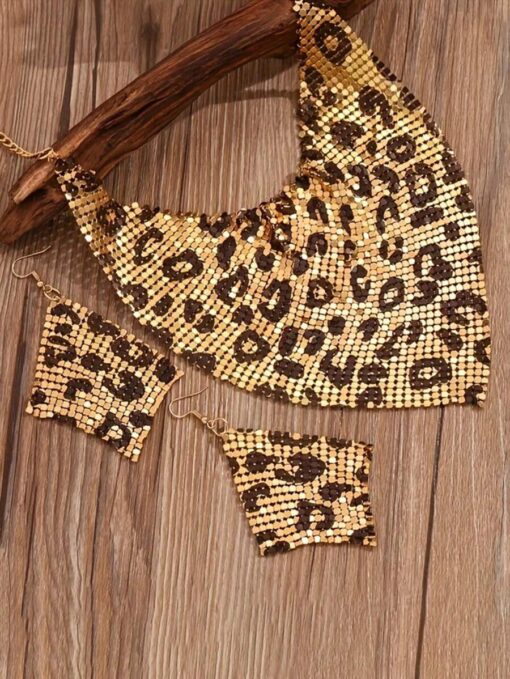 Statement Σετ Κολιέ & Σκουλαρίκια | Μεταλλικό Πλέγμα Animal Print 
