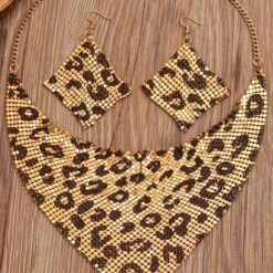Statement Σετ Κολιέ & Σκουλαρίκια | Μεταλλικό Πλέγμα Animal Print 
