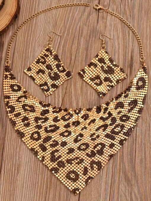 Statement Σετ Κολιέ & Σκουλαρίκια | Μεταλλικό Πλέγμα Animal Print 