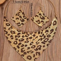Statement Σετ Κολιέ & Σκουλαρίκια | Μεταλλικό Πλέγμα Animal Print 