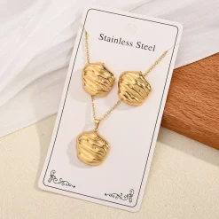 Σετ Κολιέ και Σκουλαρίκια από 304 Ανοξείδωτο Ατσάλι, Επιχρυσωμένο (Gold Plated), με Ακανόνιστο Σφυρήλατο Σχέδιο