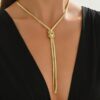 Χρυσό Κολιέ Τύπου Lariat με Αλυσίδα Φίδι (Snake Chain) και Διακοσμητικό Κόμπο