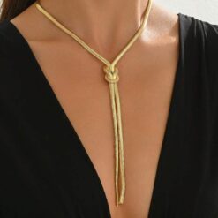 Χρυσό Κολιέ Τύπου Lariat με Αλυσίδα Φίδι (Snake Chain) και Διακοσμητικό Κόμπο