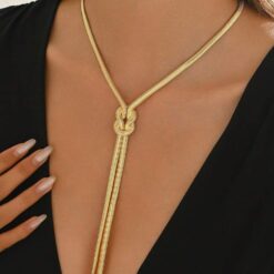 Χρυσό Κολιέ Τύπου Lariat με Αλυσίδα Φίδι (Snake Chain) και Διακοσμητικό Κόμπο