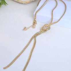 Χρυσό Κολιέ Τύπου Lariat με Αλυσίδα Φίδι (Snake Chain) και Διακοσμητικό Κόμπο