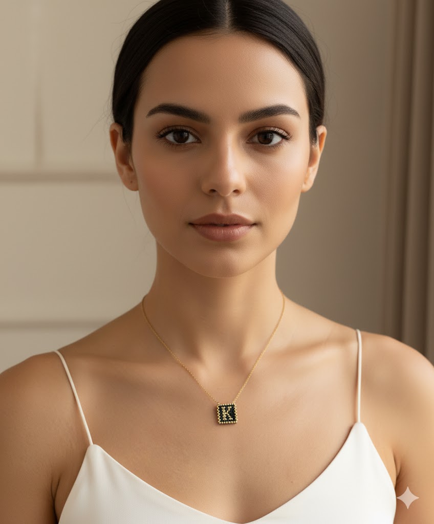 Κολιέ με Αρχικό Γράμμα K – Χειροποίητο με Επιχρύσωση