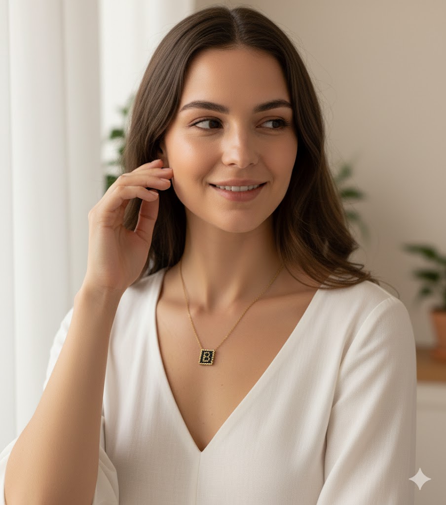 Κολιέ με Αρχικό Γράμμα Β – Χειροποίητο με Επιχρύσωση