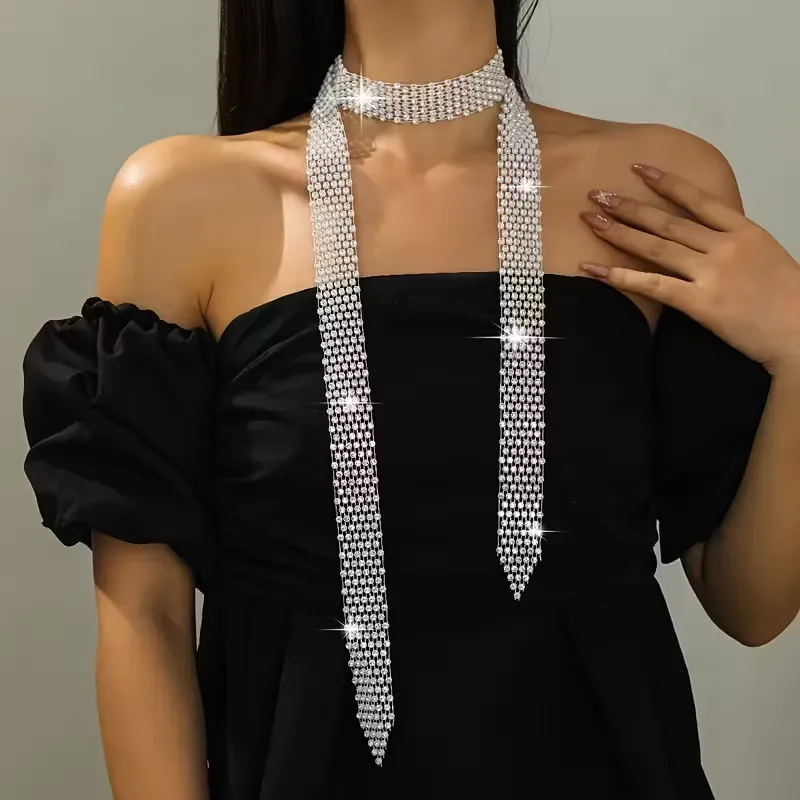 Εντυπωσιακό Κολιέ-Γραβάτα Choker με Strass | Bling Tie Statement Αξεσουάρ
