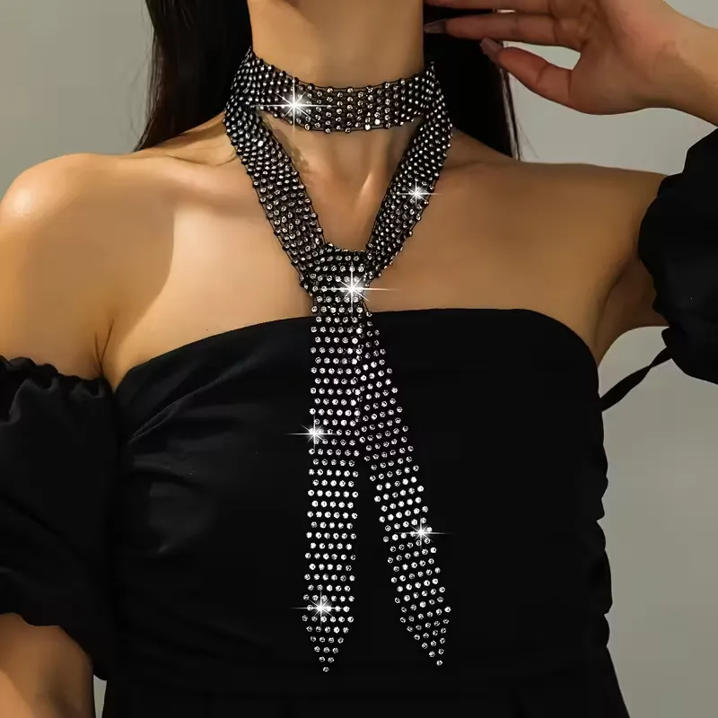 Εντυπωσιακό Κολιέ-Γραβάτα Choker με Strass | Bling Tie Statement Αξεσουάρ