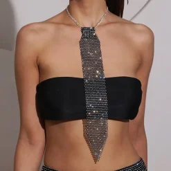 Black Tie Choker Κολιέ Statement με Full Strass | Γραβάτα Κοσμήματος 