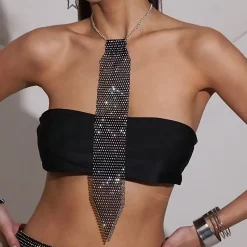 Black Tie Choker Κολιέ Statement με Full Strass | Γραβάτα Κοσμήματος