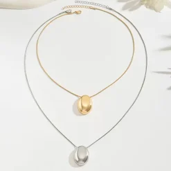 Minimal Οβάλ Κρεμαστό (Χρυσό & Ασημί) - Snake Chain