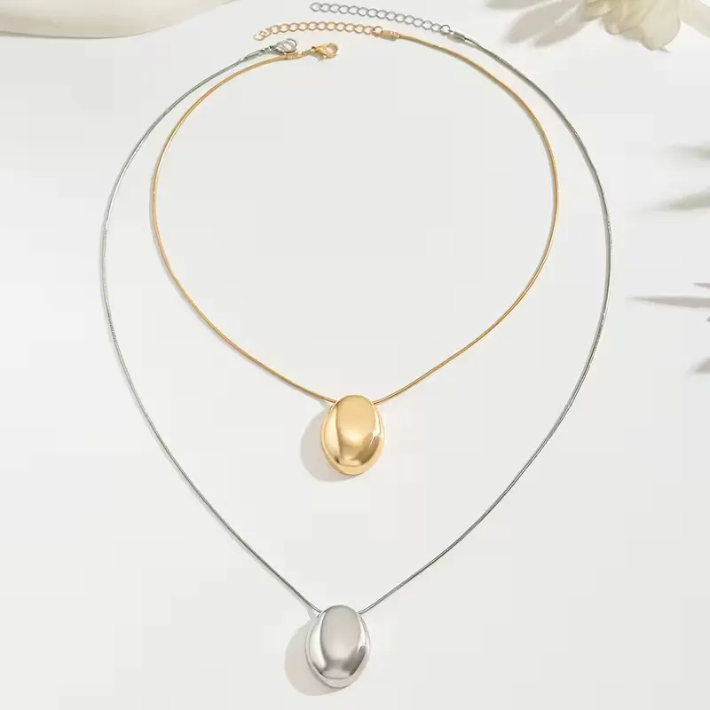 Minimal Οβάλ Κρεμαστό (Χρυσό & Ασημί) - Snake Chain