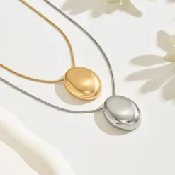 Minimal Οβάλ Κρεμαστό (Χρυσό & Ασημί) - Snake Chain