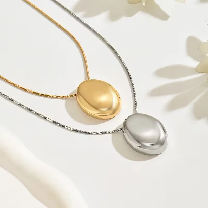 Minimal Οβάλ Κρεμαστό (Χρυσό & Ασημί) - Snake Chain