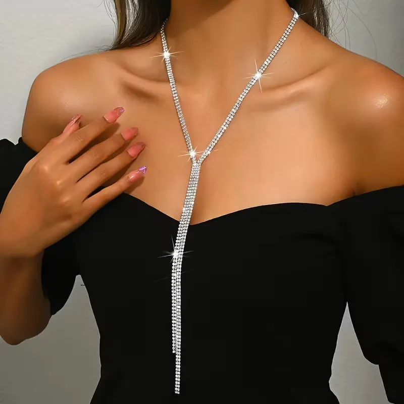 Λαμπερό Κολιέ Lariat με Στρας