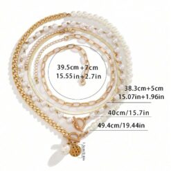 Πολυεπίπεδο Σετ Κολιέ με Πέρλες & Χρυσή Αλυσίδα | 4 Τεμάχια