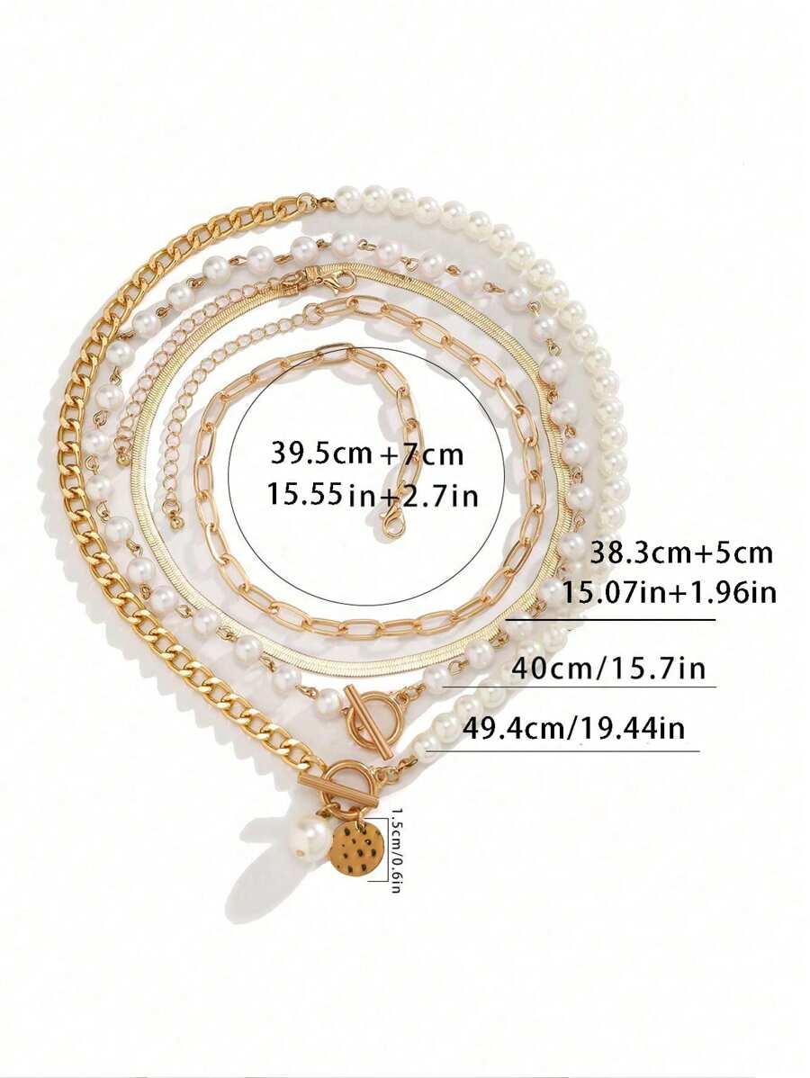 Πολυεπίπεδο Σετ Κολιέ με Πέρλες & Χρυσή Αλυσίδα | 4 Τεμάχια