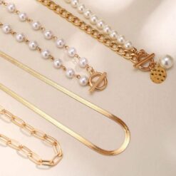 Πολυεπίπεδο Σετ Κολιέ με Πέρλες & Χρυσή Αλυσίδα | 4 Τεμάχια