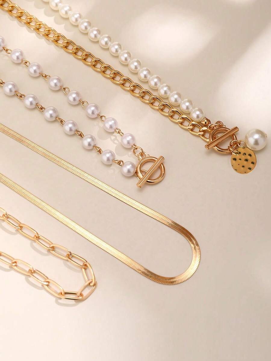 Πολυεπίπεδο Σετ Κολιέ με Πέρλες & Χρυσή Αλυσίδα | 4 Τεμάχια