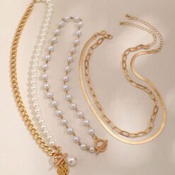 Πολύσειρο Κολιέ Statement με Χρυσές Αλυσίδες και Πέρλες | Layering Choker Σετ