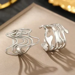 Ασημί Σετ Δαχτυλίδια Αφηρημένο Κυματιστό Σχέδιο - Σύγχρονο Statement Jewelry