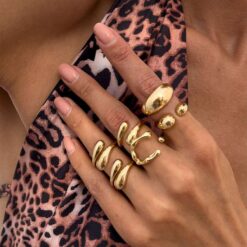 Σετ 6 Τεμαχίων Gold Statement Δαχτυλίδια | Chunky Ρυθμιζόμενα Δαχτυλίδια Dome | Liquid Gold Style