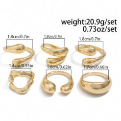 Σετ 6 Τεμαχίων Gold Statement Δαχτυλίδια | Chunky Ρυθμιζόμενα Δαχτυλίδια Dome | Liquid Gold Style