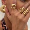 Σετ 6 Τεμαχίων Gold Statement Δαχτυλίδια | Chunky Ρυθμιζόμενα Δαχτυλίδια Dome | Liquid Gold Style